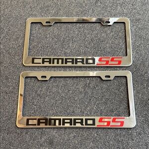 Chevrolet Chevy Camaro SS Metal License Plate Frame - Chrome and Red